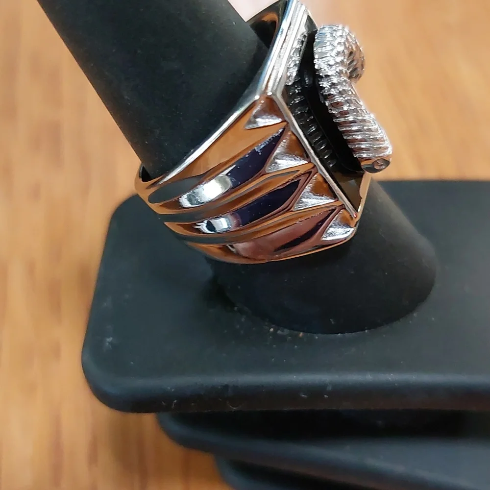 Sterling Silver Black Onyx Snake  Ring Sz 9